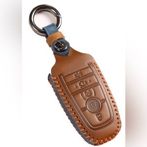 Brown & Blue Leather 5 button Key Fob Protector for Ford Vehicles